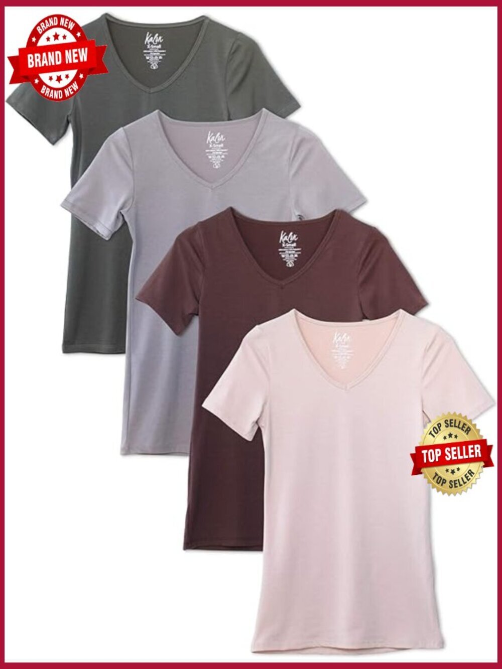 4-Pack V-Neck T-Shirt Base Layer Women's Classic Tees Short Sleeve 4pk